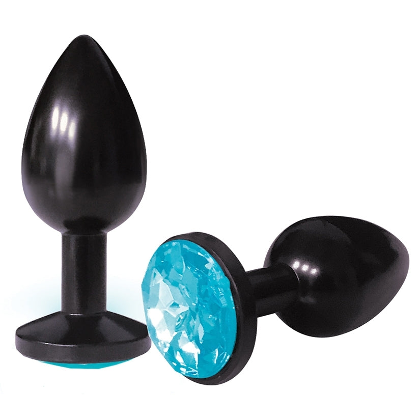 Silver Starter Round Aqua Gem Medium Anal Plug