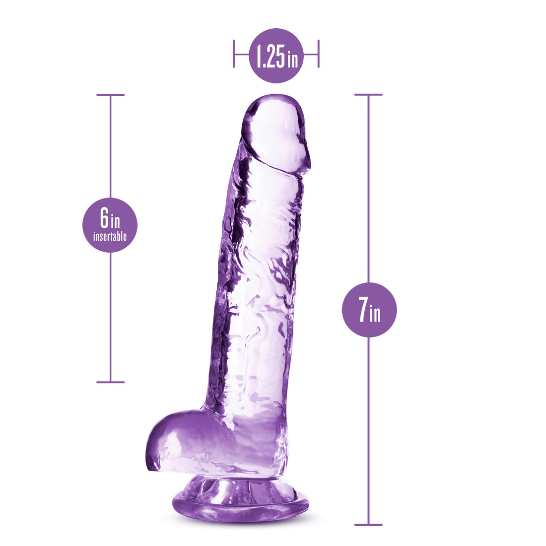 Jelly Crystalline 7 inch Dildo with Scrotum Purple