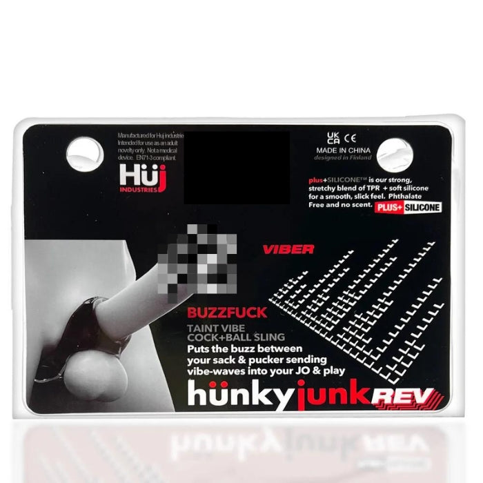 The Hünkyjunk Buzzfuck Vibrating Cocksling reaches deep down under, between the penis and the sack where all the really good feels are. This sling design is sleeker than most, slimmer, so it nestles down on the base of any size guy with the right stretchy grip. Buzzfuck puts a vibe that feels bliss. The buzzy waterproof Revibe vibe fits inside a narrow-lipped slit into a inner chamber wrapped in smooth rubber. VIBE UNIT: 3 button batteries give 5-7 hours buzzvibing. Battery size: LR44, comes with three.