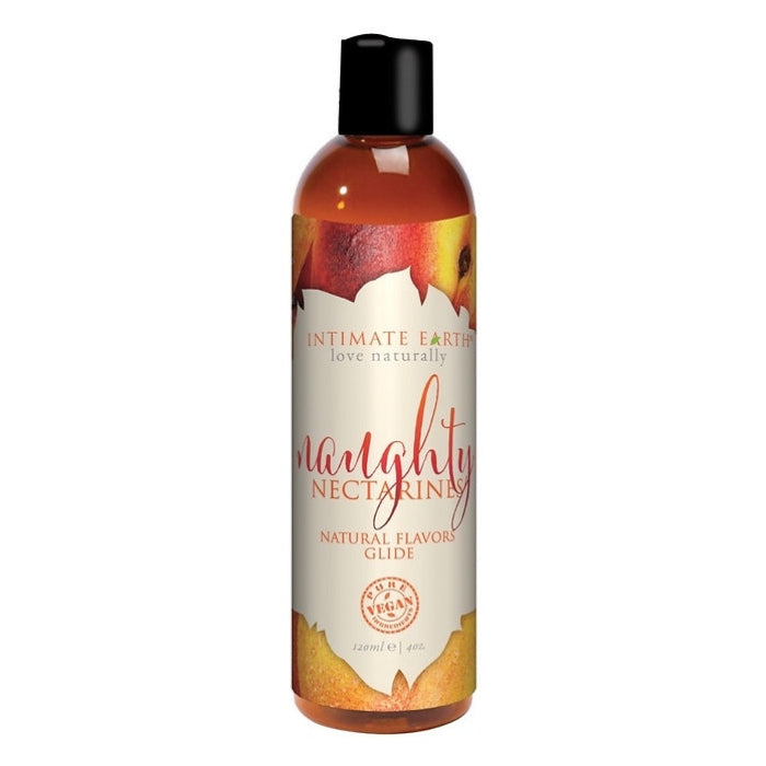 Intimate Earth Naughty Nectarines Glide 120ml love naturally. The delicious taste of fresh ripe nectarines will have you and your partner’s mouth watering for more! Made with Natural Flavors and Organic Stevia.