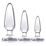 Expand and explore your sexual limits with the Jelly Rancher Anal Plug Trainer Kit! This set comes with 3 butt plugs in graduating sizes, perfect for beginners who are looking to work their way up to a fuller feeling. All the plugs have a slim, tapered design for comfortable insertion and a flared suction cup base that acts as a stopper for safe and easy removal. You can also mount these plugs to any flat, solid surface and go for a hands-free ride!