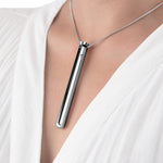 Make a sexy fashion statement with the new Le Wand Necklace Vibe and enjoy orgasms anytime, anywhere! A powerful, slim vibrator that doubles as understated, elegant jewelry. With 8 vibration modes and ultra-quiet motor, it can meet your needs anytime, anywhere. features a 26" nickel-free stainless steel chain with an optional 4" extender, and comes with a USB charger and microsuede travel pouch for on-the-go or necklace charm. Silver