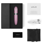 Mia 2 comes with a manual, Lelo water based lube 5ml sachet, charging cord, satin storage pouch and Lelo warranty card.