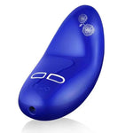 Midnight Blue Lelo Nea 2 clitoral vibrator. This is perfectly shaped for clitoral stimulation with 8 exciting modes. The curved shape encourages foreplay by being able to be used around the shaft of the penis while fitting snugly into your hand for easy teasing! Lay the toy between you and your lover during intercourse. Petite and easy to travel with. Floral design makes this a lovely gifting product. 100% waterproof. USB Rechargeable.