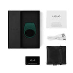 Green Lelo Tor 2 comes with a manual, charging cord, satin storage pouch and Lelo warranty card.