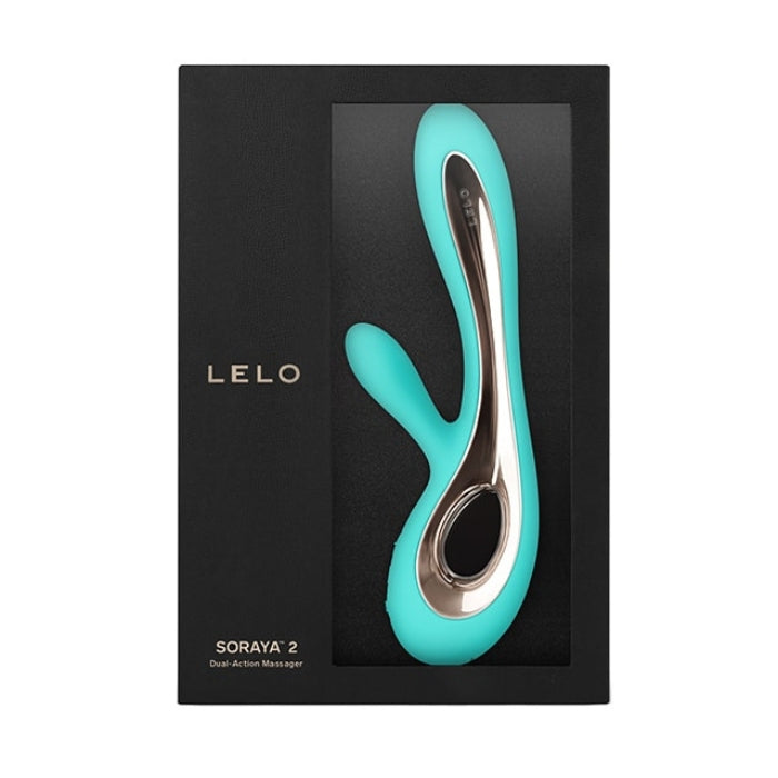 Aqua Lelo Soraya 2 vibrator,  luxury and good looks at its best, with a beautiful silver inlay. The 8 stimulating modes to enjoy the intense pleasure of both inside (G-spot) & outside (clitoral) stimulation for the woman who wants it all and refuses to compromise. Beauty and brawn for complete satisfaction. Medical Grade Silicone. 100% waterproof. USB Rechargeable.
