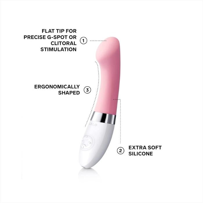 Pink Gigi 2 has a flat tip for precise G-spot or clitoral stimulation. Ergonomically shaped and made of extra soft body safe silicone.