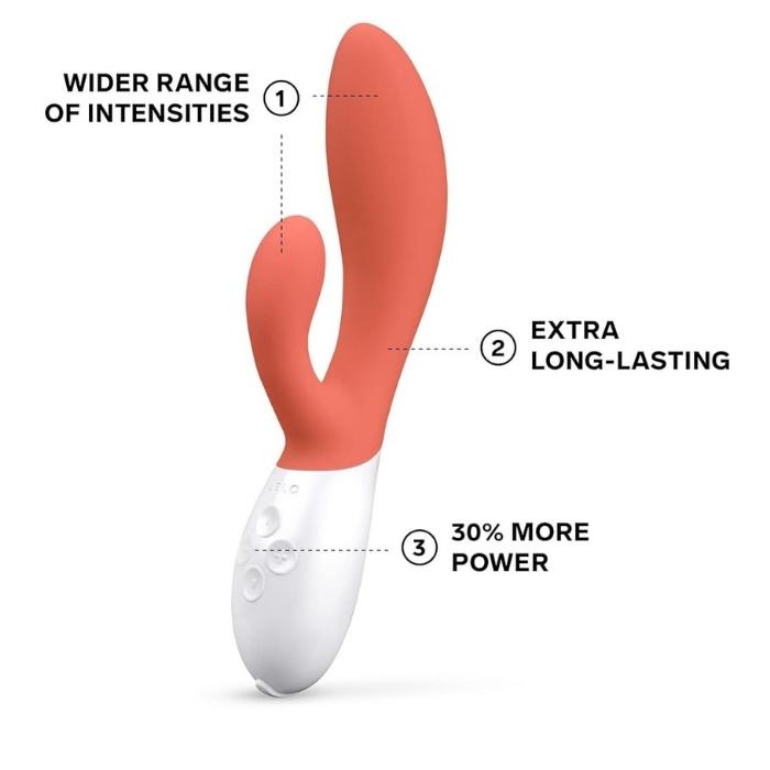 Coral Lelo's INA 3 has a wider range of intensities. Extra long-lasting charge. 30% more power.