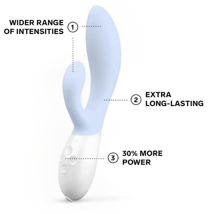 Seafoam Lelo's INA 3 has a wider range of intensities. Extra long-lasting charge. 30% more power.