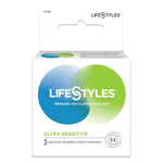 Lifestyles Ultra Sensitive Condoms 3 Pack. Heat up the passion with ultimate in sensitivity and stimulation. Thin but as strong and safe as other condoms. Specially lubricated to maximize pleasure. Reservoir tip offers extra safety and comfort plus added stimulation both partners desire.