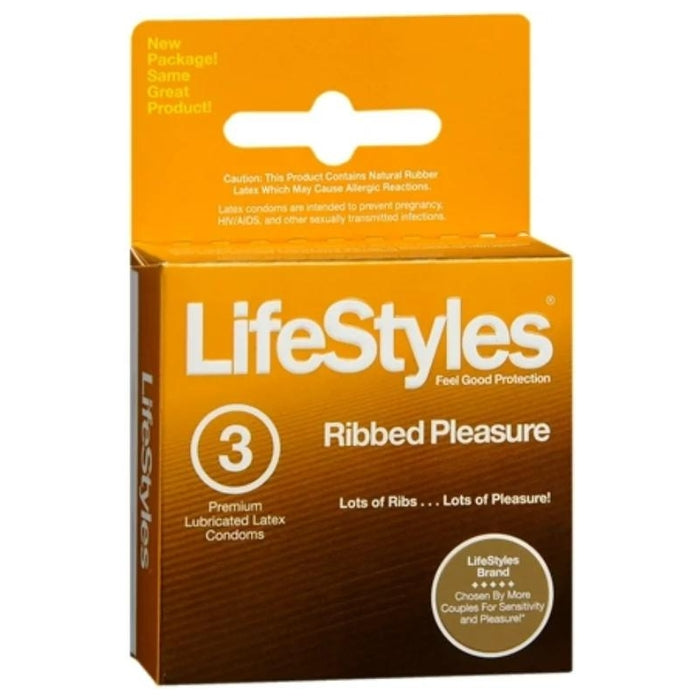 Lifestyles Ribbed Pleasure 3 Pack Condoms. Lifestyles Ribbed Pleasure intensify the Sensation with over 100 stimulating rows of ribbing. Natural color, Odor free, and lubricated with a water based personal lubricant.