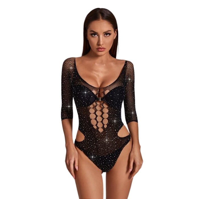 This fishnet lingerie teddy is made of high quality nylon and spandex, which is soft, stretchy and durable. Its material is very smooth, makes you feel soft and comfortable. It has beautiful rhinestones all over the teddy adding to it's allure. Perfect for Wedding Night, Bridal Gifts, Honeymoon, Valentine's Day, lingerie party, Bedroom or every special night. One size fits most.