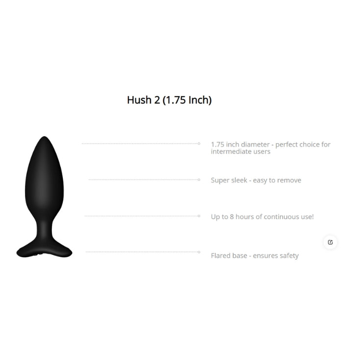 Lovense Hush 2 Anal Plug Vibrator Medium 44mm (App)(USB)