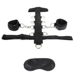 Explore your limits of bondage play with the beginners friendly Lux Fetish 3-piece Adjustable Neck & Wrist Restraint Set. This upper-body restraint set may look intimidating with its straps and chains, however it is made with first timers in mind. It features an adjustable collar, as well as adjustable cuffs that are all padded for ultimate comfort. Includes a satin blindfold. 