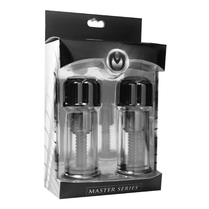 Master Series Twist brings you these powerful nipple sucker that feature a twist screw. Simply place the nipple suckers over the nipple and twist the screw to form a suction. This product is fantastic as you can choose exactly the amount of suction you desire. The see through chamber allows for those who like to watch.