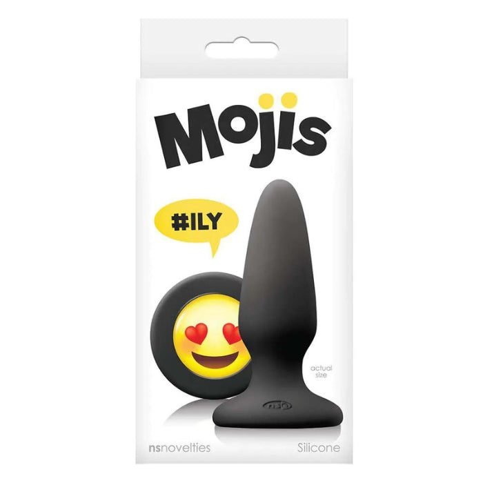 Express yourself with Moji’s slim-tapered medium anal plug made of silky-smooth, body-safe silicone. This plug has the ILY (I Love You) emoji face on the base with a yellow face, happy mouth and read heart eyes.