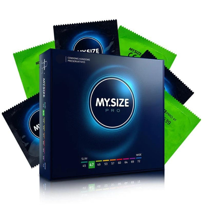 My.Size Pro Condoms 47mm have a 15% thinner wall thickness as average condoms, offering a greater sensitivity. made of Vytex, a specific natural latex. Vytex is a revolutionary plant-based raw material to eliminate nearly all the typical latex smell and the antigenic problem-causing proteins that can result in an allergic reaction to natural rubber latex. Vegan friendly.