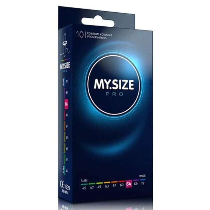 MY.SIZE PRO 64mm is a large size condom for a wider fit, ideal for those who feel that regular size condoms are too small. They have a 15% thinner wall thickness as average condoms, offering a greater sensitivity. made of Vytex, a specific natural latex. Vytex is a revolutionary plant-based raw material to eliminate nearly all the typical latex smell and the antigenic problem-causing proteins that can result in an allergic reaction to natural rubber latex. Vegan friendly.