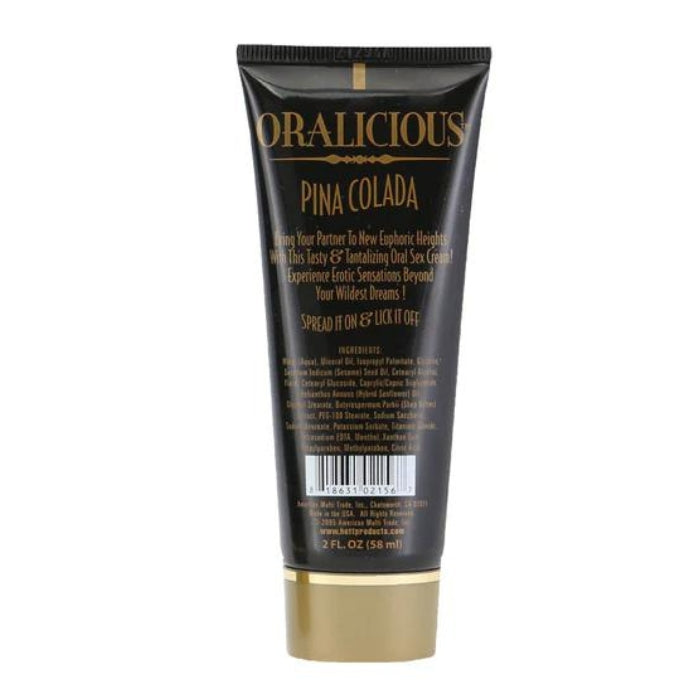 Oralicious oral sex cream brings a whole new level of excitement when it comes to intimate play! This amazing cream not only numbs and tickles the throat, but also has a smooth, cooling, rich taste and aroma of Pina Colada. Comes in 58ml tube.