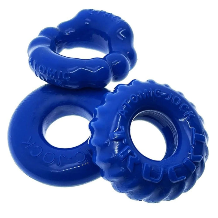 Bonemaker is a set of Oxballs 3 best cock rings. Three cockrings that are designed for comfortable wear, all three are the right-size rings for maximum stretch. TRUCKT large is a ribbed non-roll grippy ring perfect for your junk or stacking on your balls. DO-NUT is a ring that grips tight for maximum hardness. 6-PACK is rippled with a ball flange for more ball-lift.