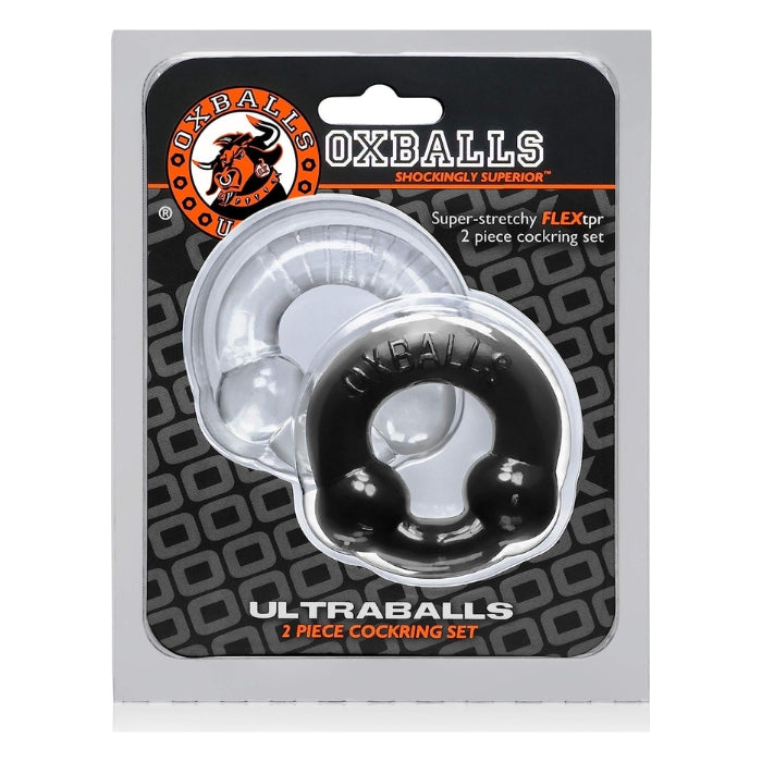 Oxballs Silicone Cock Ring Set - Black & Clear