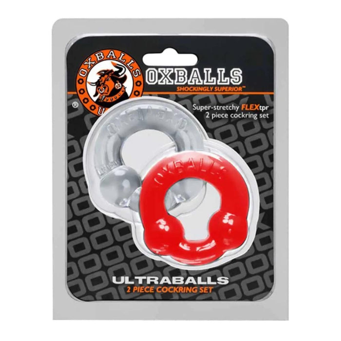 Oxballs Silicone Cock Ring Set - Grey/Red (2)