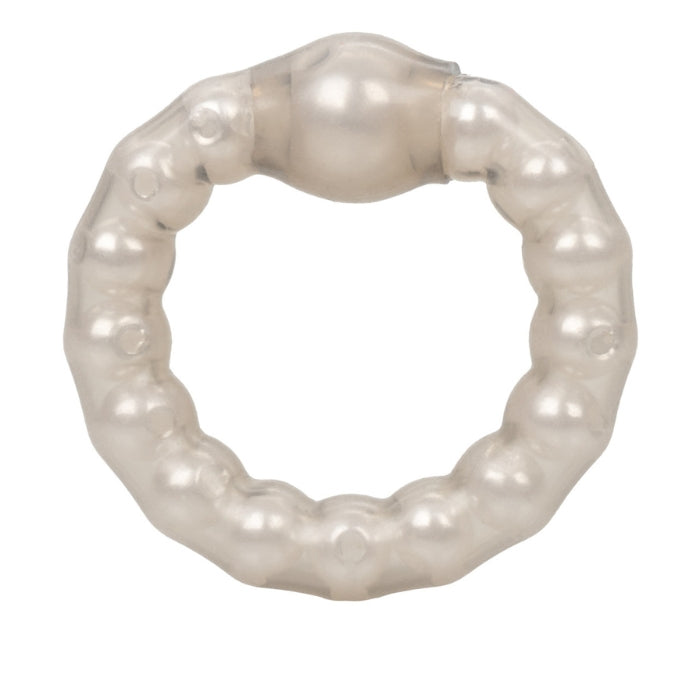 Sensually beaded for your ultimate stimulation pleasure, the Pearl Beaded Prolong Ring is the perfect exotic toy for the first time and experienced users. The stretchy and flexible ring is designed for performance support and prolonged rock hard Erections. Made using phthalate free, non-toxic materials Silicone Ring, faux Pearl Beads. Ring measures 1.5 inches in diameter. Bulk weight 0.1 ounce.