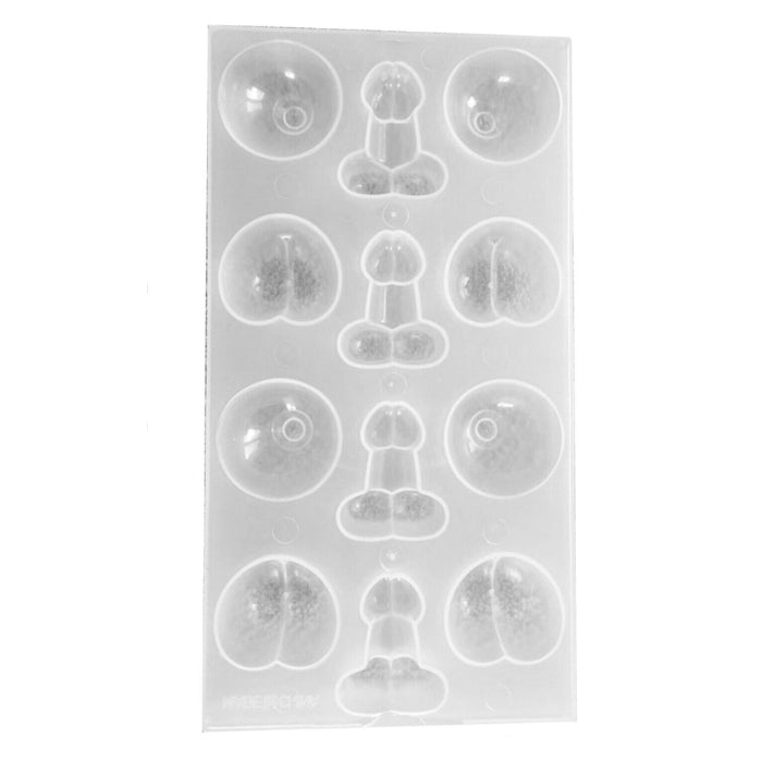 Have fun with this Penis, tits and ass plastic ice tray/mold. They will nicely adorn your drinks on your girls get together, bachelorette or bachelor party fun. The tray measures 8 inches in length, 4 inches in width, each pc measures 1.5 inches in length. Try it with jello shots, ice cubes, juice cubes, candy or chocolate.
