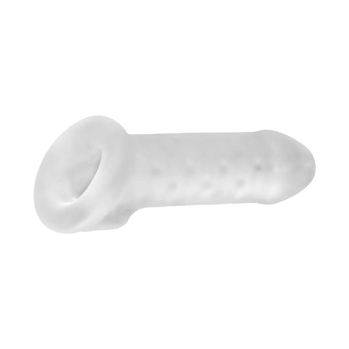 The super strong Fat Boy Thin 5.5inch gives that extra girth to your penis without it being too large for your partner to handle. It is incredibly easy to get on and off and stays in place by hooking onto your scrotum with the opening hole at the base of the sheath, which also gives the most pleasing pull on your scrotum while stroking or having intercourse.