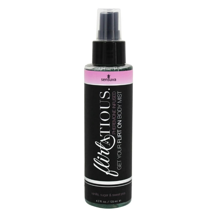 Flirtatious is a scented body spray infused with gender friendly pheromones and essential oils. Spice up your love life and increase sex appeal. Top off your beauty routine with a boost of sexual confidence and smelling oh so sexy!