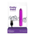 The Pretty Point bullet vibrator is not just a pretty face, it comes with some serious power. Enjoy up to 10 unique functions. This compact toy is perfect for on the go adventures and can fit right in your purse. For play off of dry land, bring the Pretty Point into the bath tub or shower, it is waterproof! 