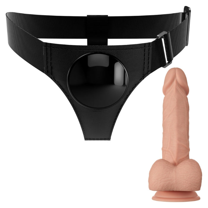 This universal strap-on harness is a great choice for beginners and experts alike. Made from soft and stretchy fabric for a form-fitting design that can be worn discreetly under your clothing. It has an extra-wide waistband for your comfort, even during all-day wear. With a realistic look and feel, this lifelike dildo is your ultimate addition to your play.