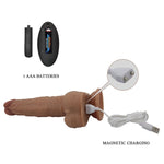 A thrusting ＆ vibrating vibrator in a realistic penis shape with a strong suction cup that sticks to any smooth surface. The suction cup makes hands-free fun possible. The 3 vibration and thrusting modes can be controlled separately via the remote control or by a partner. USB rechargeable with battery operated remote.