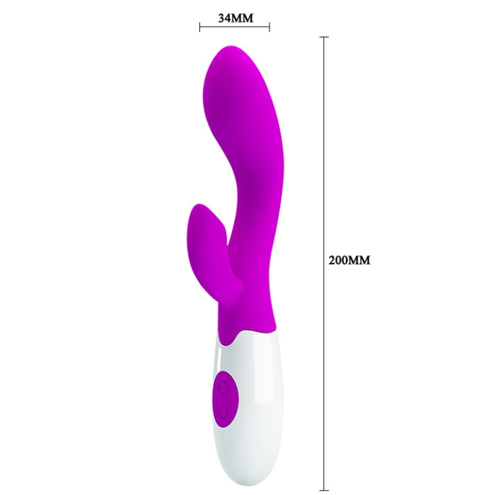 Take control of your pleasure with the versatile 30 function rabbit vibrator that boasts a sleek and elegant design at a great price. Dual clitoral and vaginal stimulation is made easy with the smooth silicone surface that's contoured to hit your pleasure spots while the incredible array of vibration modes give you plenty of variety. 30 different vibrating functions. Take 2 AAA batteries (not included).