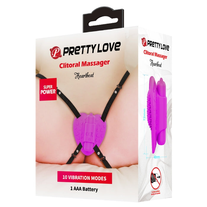 Show some love to the Pretty Love new strap-on struck 10 function clitoral stimulator. This vibe is as cute as it is climatic! Switch on the vibrator using the easy, one-click button and explore the 10 vibration settings on offer. Sitting directly behind the ridge in the centre of the toy, receive intense pleasure as the bullet powers the vibrations to your clit.
