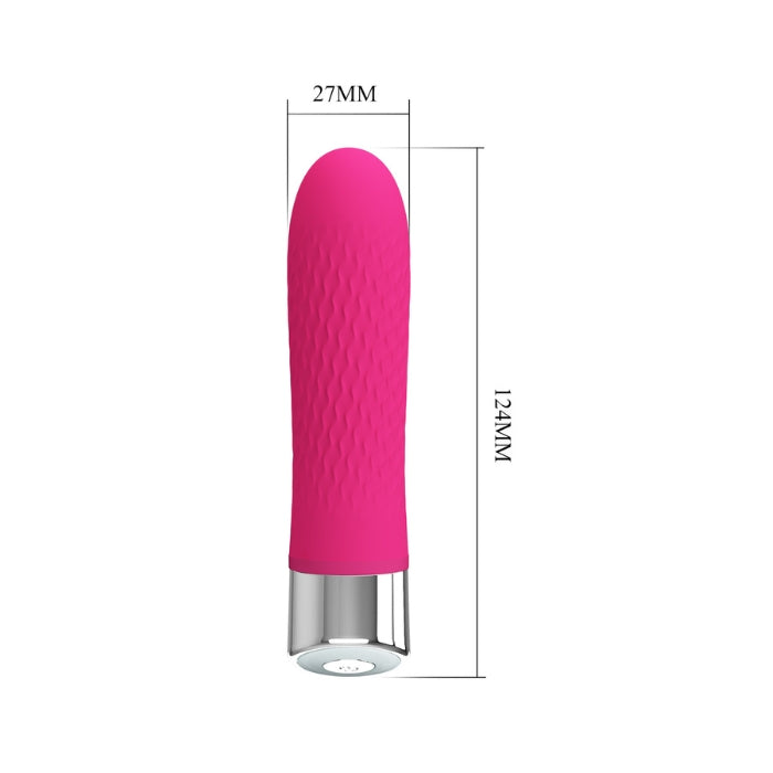 This vibrator delivers incredibly pleasurable stimulation by combining ultra-intense vibrations with a cleverly shaped design. Made from elite silicone with a polished plastic base, this vibrator is smooth, sophisticated, and features12 powerful vibrating patterns. Takes 1 AA battery (not included)..