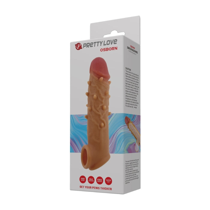 The sleeve is made from skin-like liquid silicone for that ultra-realistic feeling and is expertly sculpted to have a lifelike look. This natural-feeling penis extension sleeve fits over your erection with a comfortable, hollow shaft and a testicle ring for a secure fit that won't budge during play. The thick sleeve walls and nodules around the sleeve add more stimulation for both you and your partner.