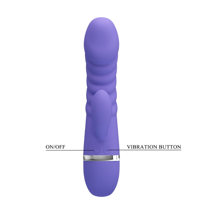 This super soft silicone 7 function rabbit vibrator is amazingly equipped to provide you with intense pleasure night after night. The shape of this sleek and stylish purple toy is smooth and curved with a thick head to reach your inner G-spot, and a smaller curved rabbit for clitoral stimulation. 