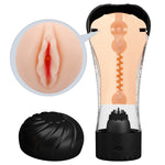 The Pretty Love Vibrating Masturbator Cup will quickly bring your solo play to new heights. Its ribbed inner sleeve and tantalising lifelike texture will stimulate your cock almost exactly like the real thing. Explore the intense vibrations as you explore. Takes 3 AAA batteries (not included).