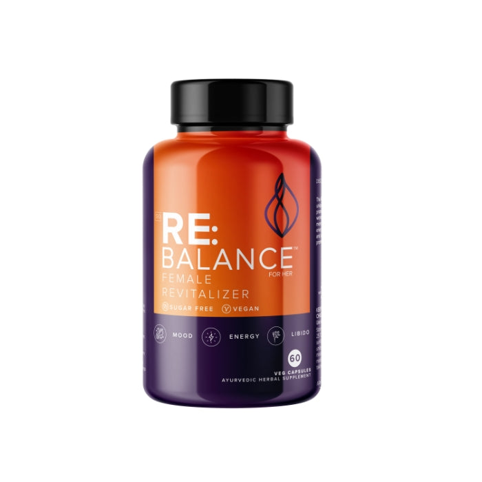 Re:Balance for her helps to balance females mental and physical health. This all starts with healthy hormonal balance. The RE:BALANCE FOR HER™ unique ayurvedic blend of natural ingredients is formulated to rebalance female hormone levels for overall improved radiance and revitalization.