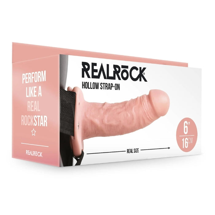 RealRock Hollow Strap-On! This gear will give you extra girth and length, help you last longer, reduce premature ejaculation. The Strap-On is adjustable, so it will fit any body shape. The dildo of this Strap-On has a realistic look and feel to it. Dildo length: 6" (16 cm)