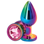 Rear Assets Rainbow Anal Plug Round with Pink Stone - Medium. Anal play has never been a prettier sight with this gorgeous jeweled, steel anal plug. Bulbous in form, a tapered tip ensures an easy introduction, while the broad steel bulb fills and satisfies. Perfect for anal enthusiast.