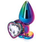 Rear Assets Rainbow Anal Plug with Clear Stone Heart - Medium. Anal play has never been a prettier sight with this gorgeous jeweled, steel anal plug. Bulbous in form, a tapered tip ensures an easy introduction, while the broad steel bulb fills and satisfies. Perfect for anal enthusiast.