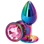 Rear Assets Rainbow Anal Plug with Pink Stone Round - Small