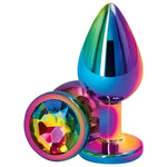 Rear Assets Rainbow Anal Plug with Rainbow Stone Round - Medium. Anal play has never been a prettier sight with this gorgeous jeweled, steel anal plug. Bulbous in form, a tapered tip ensures an easy introduction, while the broad steel bulb fills and satisfies. Perfect for anal enthusiast.