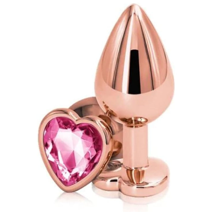 Rear Assets Rose Gold Anal Plug with Pink Stone Heart - Medium