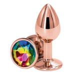 Rear Assets Rose Gold Anal Plug with Rainbow Stone Round - Small