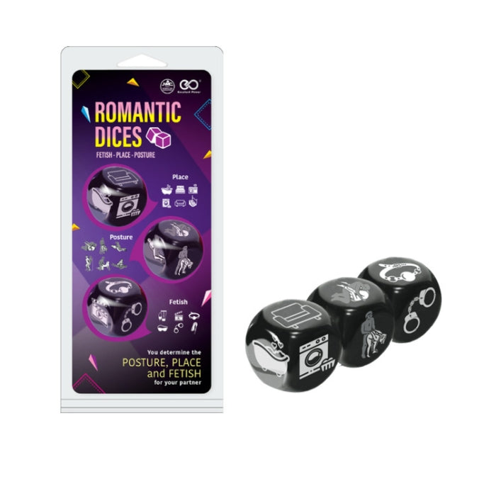 When you can’t decide what new and exciting thing to do next in the bedroom (or kitchen, or living room, or…), this set of romantic dice are a fun way to spend your grown-up play time! Roll the dice to determine the posture, place and fetish where you’ll play with your partner.