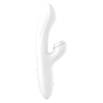 Side view - The Satisfyer Pro + G-Spot Rabbit uses non-contact pressure-wave technology to provide feelings of suction and pulsations, similar to the sensations you feel during oral sex. The flexible, elegantly curved shaft clings skillfully to your curves and seeks your G-spot. The Satisfyer Pro + G-spot Rabbit has 11 different pressure wave intensity settings, made up of 3 intensities and 7 rhythms. The Pro + G-Spot is waterproof and USB rechargeable.