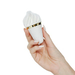 This ice cream cone has it all, It brings your clitoris to super sweet climaxes like never before with the rotating fins. Pleasantly soft, skin-friendly silicone nestles around your pleasure pearl and takes care of your sexual wellness. The seductive cone fits comfortably in your hand - so you can easily control the 10 exciting vibration levels, consisting of 4 rotation rhythms and 3 right and left speeds each.